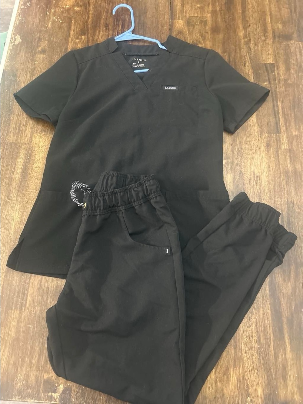 Jaanuu Black Women's Scrub Top and Jogger Set